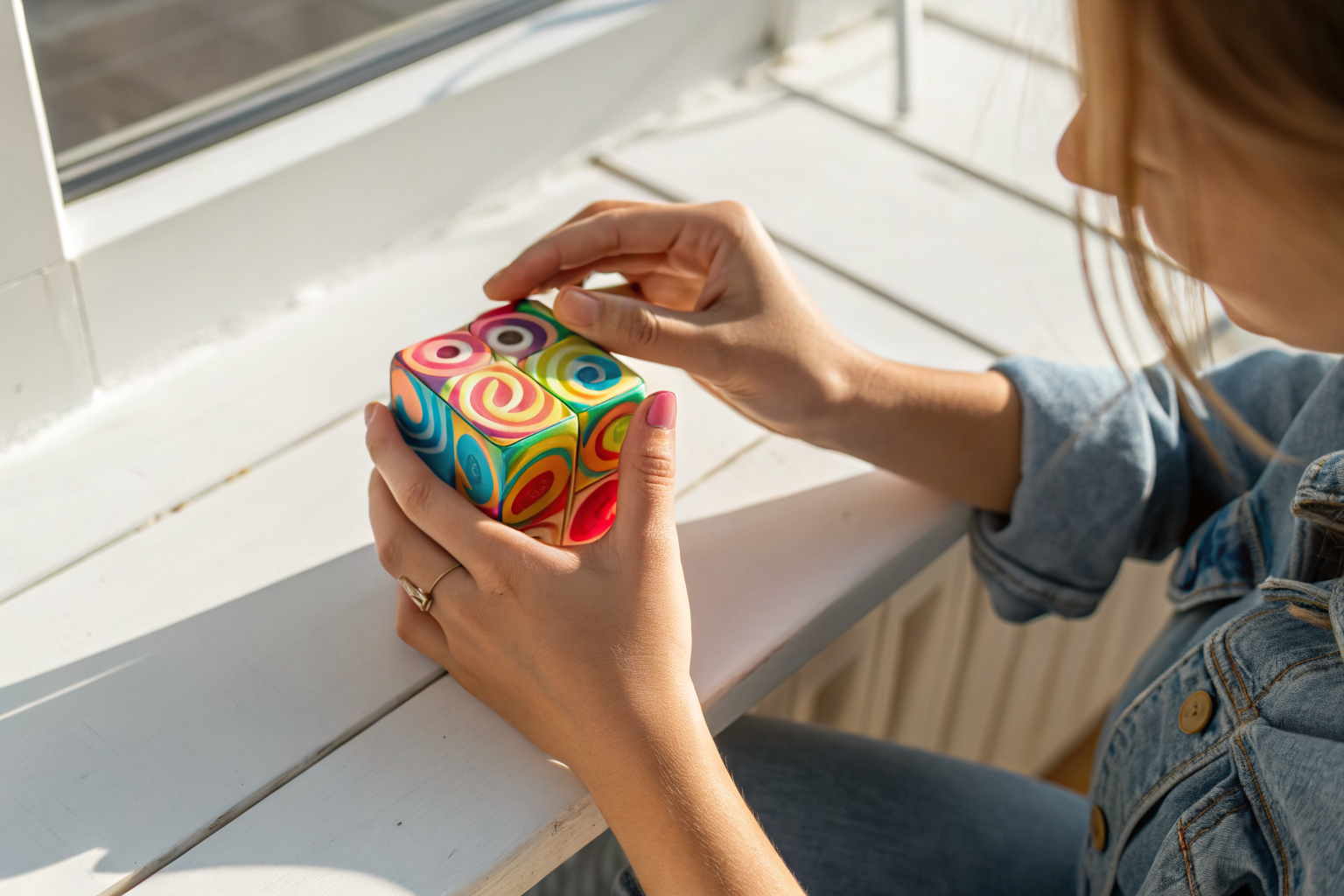 Squeezing a NeeDoh marble cube squishy toy — ultra satisfying tactile experience